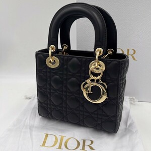  б/у прекрасный товар reti Dior CHRISTIAN DIOR Lady Dior женский овчина кожа 2WAY ручная сумочка чёрный красный Gold 