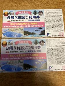 最新送料無料 藤田観光株主優待 箱根小涌園ユネッサン　下田海中水族館　日帰り施設ご利用券　2枚セット　2023/4/1～2024/9/30迄