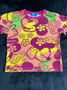 美品 ディズニーランド リゾート 公式 Tシャツ 130 総柄 ミニー キッズ 男の子 女の子 ミニーマウス レトロ ピンク 