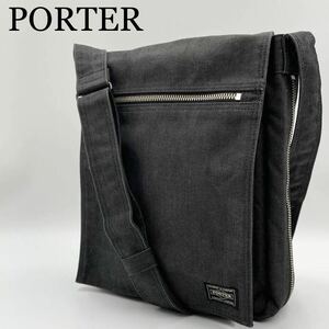 極美品 ポーター ショルダーバッグ サコッシュ スモーキー コーデュラ ナイロン カジュアル ブラックグレー 黒 PORTER 吉田カバン 肩がけ