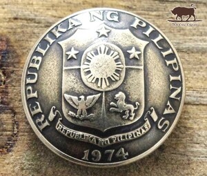 ◎コンチョ ネジ式　フィリピン　10センタボ　盾　17mm　ネジ式 ボタン コイン