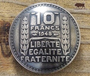 ◎コンチョ ネジ式　フランス　10フラン　植物　穀物　26mm　ネジ式 ボタン コイン