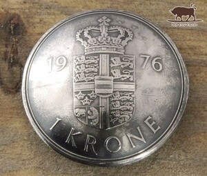 ◎コンチョ ネジ式　デンマーク　1クローネ　盾　B　24.5mm　コイン ボタン