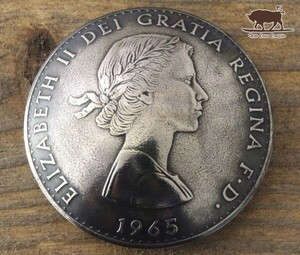 ◎大型 コンチョ ネジ式　イギリス　クラウン　エリザベス　1965年　38mm　コイン