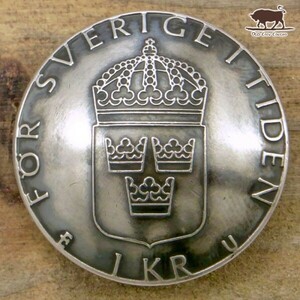◎コンチョ ネジ式　スウェーデン　1クローナ　盾 B　24.5mm　王冠　ネジ式 ボタン コイン