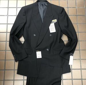 新品☆真っ黒【Y7 XL相当★高級 礼服】4Bダブルスーツ メンズスーツ ブラックフォーマル 冠婚葬祭 喪服 セットアップ アジャスター付き