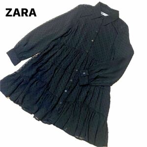 ZARA ザラ　ドット柄メッシュ地ミニワンピース　黒　5〜7号　サイズ表記XS