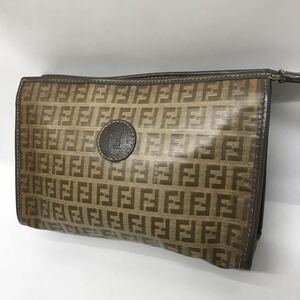 FENDI Fendi Zucca рисунок сумка PVC кожа Brown ручная сумочка сцепление 