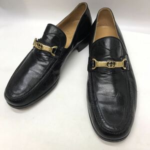 GUCCI グッチ 黒 革靴 ホースビット GGレザー シューズ ローファー メンズ　26.5cm 43表記