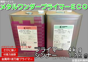 （在庫あり）関西ペイント　メタルワンダープライマーＥＣＯ　プライマー4ｋｇ　シンナー1.2ｋｇ　防錆　鈑金　塗装　全国送料無料