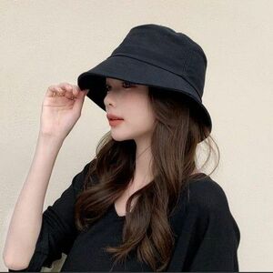 バケットハット 帽子 黒 ブラック UVカット 日除け つば広 レディース 韓国 紫外線対策　ハット　男女兼用