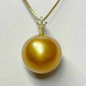 [ rarity! lustre eminent! extra-large 13.3mm] natural south . White Butterfly pearl 3.7g diamond D0.05ct K18 Gold pearl pendant top south . pearl necklace 18 gold 