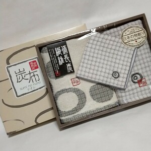 新品 ★ 備長炭使用 炭布 タオル 3枚 ミニタオル 日本製 消臭効果 遠赤外線効果 調湿効果 マイナスイオン発生効果 ★495