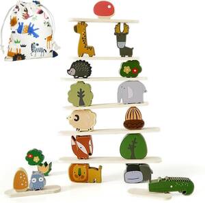 動物たちタイプ1 Shinse 動物 積み木 バランスゲーム スタッキングおもちゃ 楽しめる 木製 知育玩具 モンテッソーリ 集