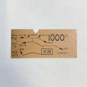 国鉄　地図式乗車券　大原　1000円区間　大原駅発行　y02466_2-b1