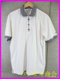 [ postage 300 jpy possible ]6050s8*. sweat speed .*BLACK&WHITE black and white gorgeous embroidery short sleeves dry polo-shirt L/ made in Japan / Golf jacket 