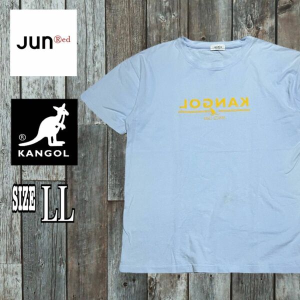 JUNRed KANGOL メンズ 半袖ロゴＴシャツ ラインブルー XLサイズ