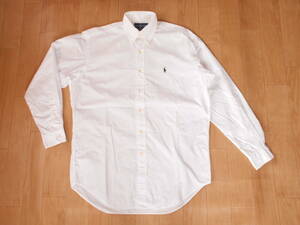 ☆8090’ｓオールドヴィンテージ/ラルフローレンBLAKEブレアTWO-PLY COTTON薄手快適爽快長袖BDシャツ サイズS大き目XL相当 無地白ホワイト