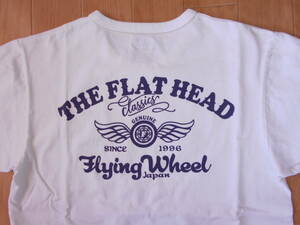 ☆FLAT HEAD/フラットヘッド　半袖Tシャツ　3面ロゴ＆FlyingWheel プリント入り　サイズ40 中古良品！白ホワイト