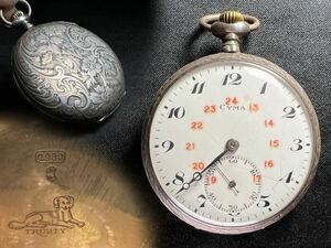 120 時代物 ヴィンテージ 懐中時計 彫金 CYMA TRUSTY 銀0.900 刻印 GRAND PRIX PARIS 1889 手巻き OH済み 稼働品