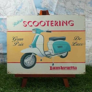 新品★インテリア雑貨★【ブリキ看板】Lambretta／ランブレッタ　Retro Scootering