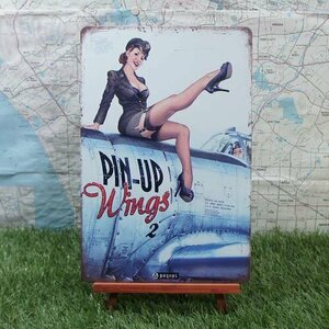 新品★インテリア雑貨★【ブリキ看板】Pin-up Girl／ピンナップガール　Wings