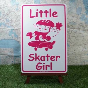 新品★インテリア雑貨★【ブリキ看板】Skateboard／スケボー　Little Skater Girl