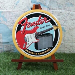 新品★インテリア雑貨★【ブリキ看板】Fender／フェンダー　Since 1946　丸型
