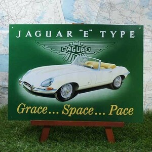 新品★インテリア雑貨★【ブリキ看板】Jaguar／ジャガー　E-Type　ロードスター