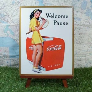 新品★インテリア雑貨★【ブリキ看板】Coca-Cola／コカ・コーラ　Welcome Pause