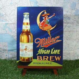 新品★インテリア雑貨★【ブリキ看板】Miller／ミラー　High Life Brew