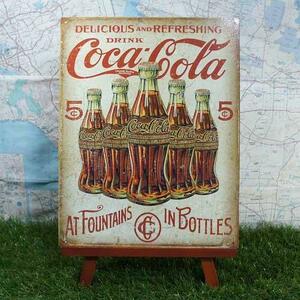 新品★インテリア雑貨★【ブリキ看板】Coca-Cola／コカ・コーラ　at Fountains in Bottles