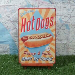 新品★インテリア雑貨★【ブリキ看板】Hot Dogs／ホットドッグ　Best in Town!