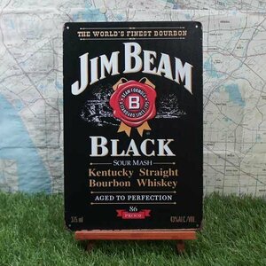 新品★インテリア雑貨★【ブリキ看板】Jim Beam／ジム・ビーム　黒ラベル　-L-