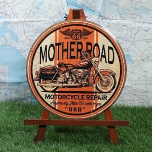 新品★インテリア雑貨★【ブリキ看板】ROUTE66／ルート66　Motorcycle Repair　丸型