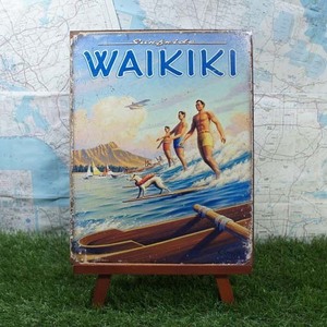 新品★インテリア雑貨★【ブリキ看板】Hawaii／ハワイ　Waikiki Surfride