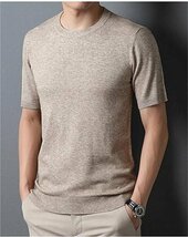 サマーセーター ニットTシャツ 半袖ニット メンズ サマーニット トップス カットソー カジュアル キャメル XL_画像1