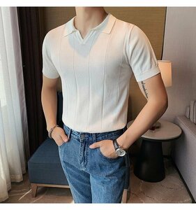 半袖ニット メンズ サマーセーター ニットTシャツ サマーニット トップス カットソー カジュアル ホワイト 3XLサイズ