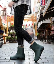 レインブーツ メンズ レインシューズ ショート ミドル丈 防水 雨 長靴 軽量 スニーカー風 グリーン　25.5cm_画像3