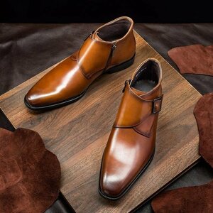 チェルシーブーツ ブーツ メンズシューズ　牛革　ビジネスシューズ　イギリス風　革靴　 フォーマル　本革　紳士靴　ブラウン　25cm