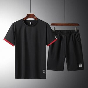 夏服 ルームウエア メンズ セットアップ 半袖 上下セット スポーツウェア 上下 半袖Tシャツ ブラック 2XL