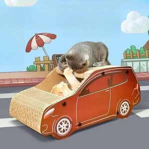 猫ハウス　猫小屋　SUV車形段ボール　こペット用品　キャットダンボールハウス 猫用爪とぎ ペットハウス　爪とぎ兼ベッド ブラウン
