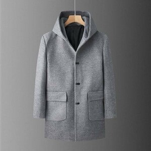 DY-LW灰【実寸52 XL-程度】北欧 高級セレブdesigner* 新品 *wool混 肉厚 メンズ チェスター コート