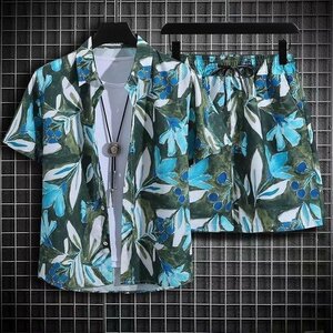 夏 薄 オシャレ ハーフパンツ セットアップ メンズ 上下2点セット ジャージ アロハシャツ 半袖シャツA 3XL