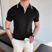 カットソー カジュアル 半袖Tシャツ サマーニット トップス メンズ サマーセーター ニットTシャツ ブラック 3XLサイズ_画像1