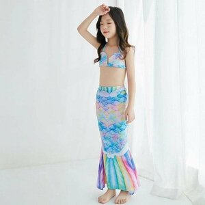 女の子 人魚姫 ビキニ水着 セパレートタンキニ ガールズ 子ども用 コスプレ プール ブルー L