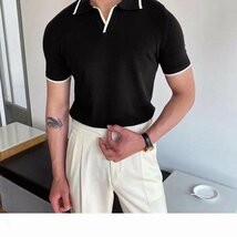 カットソー カジュアル 半袖Tシャツ サマーニット トップス メンズ サマーセーター ニットTシャツ ブラック 3XLサイズ_画像3