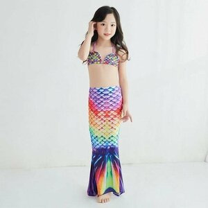 女の子 人魚姫 ビキニ水着 セパレートタンキニ ガールズ 子ども用 コスプレ プール 水遊び 虹 XL