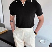 カットソー カジュアル 半袖Tシャツ サマーニット トップス メンズ サマーセーター ニットTシャツ ブラック 3XLサイズ_画像5