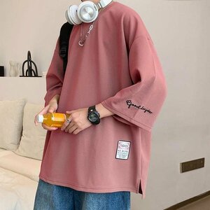 夏服 トップス 7分袖 Tシャツ 大きいサイズ 七分丈tシャツ メンズ おしゃれ 40代 50代 アメカジ レッド 3XL